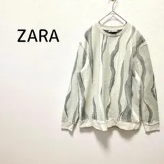 ZARA ザラ 総柄スウェット トレーナー 抽象柄 M ベージュ×グリーン系