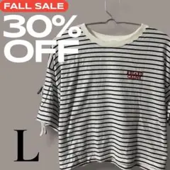 「即日発送」L COLZA ストライプ柄 クロップド丈半袖Tシャツ