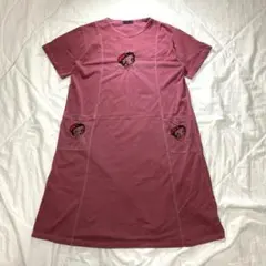 ピンク ワンピース 半袖 キャラクター刺繍 Aライン ゆったり M〜L相当