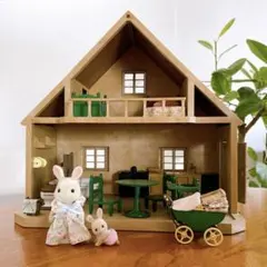 シルバニア　初期　赤い屋根の大きなお家　緑の家具　トイレ バス 人形 まとめ売り