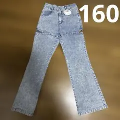 コギャル　ケミカルウォッシュ デニムパンツ スリット ラインストーン　160cm