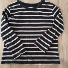 ネイビーとピンクのストライプ 長袖カットソー