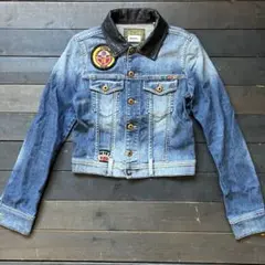 極上美品 DIESEL デニムジャケット レザー襟付き ワッペン付き XS
