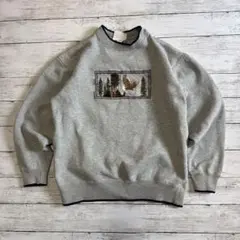 USA古着 刺繍イーグル スウェット グレー アニマル　ゆるダボメンズ古着