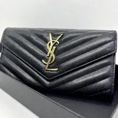 極美品/箱・保存袋付き✨イヴサンローラン 長財布 カサンドラ Vステッチ
