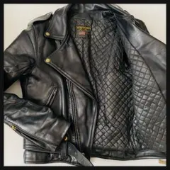 m23【極美品】VANSON ダブルレザージャケット34　ブラック ベルトのサムネイル