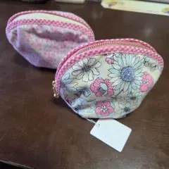 花柄ラウンドポーチ12x10 セット