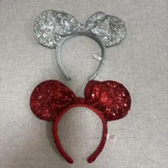 【美品】 ディズニー　ミニーマウス　カチューシャ 2個セット　シルバー　レッド