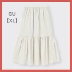 GU 【XL】ティアードフレアロングスカート ナチュラル