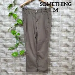 サムシング チノパン(M)カジュアルスリムパンツ カーキ コットン混 洗える
