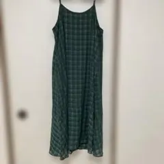 グリーン チェック柄 キャミワンピース M しまむら