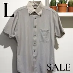 「即日発送」L メンズストライプ 半袖シャツ 胸ポケット付き