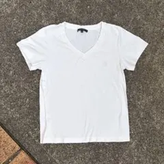 Ralph Lauren ホワイト ピンクロゴ VネックTシャツ Mサイズ