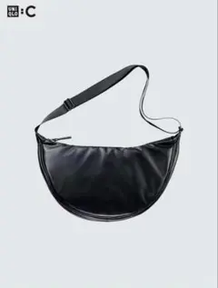 ユニクロC レザータッチラウンドショルダーバッグ ブラック