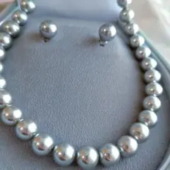 日本製　貝パール ネックレス ピアス イヤリング　10mm 45cm ケース付き