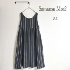 ✧̣̥̇SM2サマンサモスモス ノースリーブワンピース ストライプ グレー ふんわり
