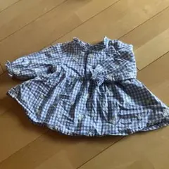 水色チェック刺繍入りワンピース 80 長袖のサムネイル