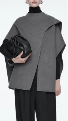 COS ウール　ブレンド　ケープ　グレー　アウター　コート