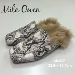 Mila Owen ヘビ柄ファー付きミュール　size37 23.5cm