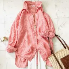 極美品　大人気 23区　リベコ リネンシャツ　オレンジ　ストライプ