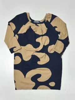 Marimekko 七分袖ワンピース　ネイビー/ベージュ　XSサイズ