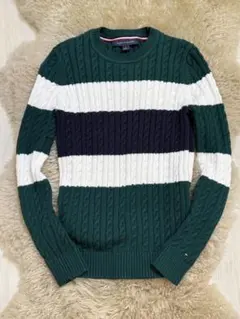 トミーフィルフィガー　ケーブル編みストライプ長袖ニットセーター　L 着用1回