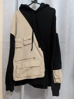 メンズ、ユニークデザイン パーカー Fサイズ 黒/ベージュ