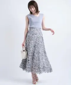 アシメニット大花レーススカートセット