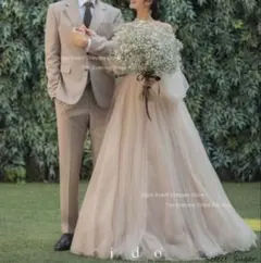 アイボリー ストラップレス Aライン ウェディングドレス