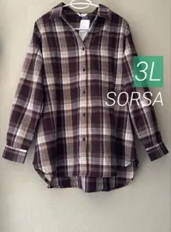 新品 抜き襟ラウンドシャツブラウス◆3L◆SORSA レディース大きいサイズ