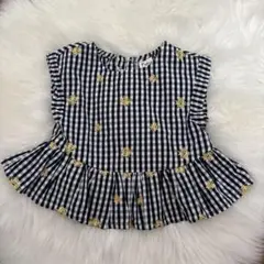 女の子　ギンガムチェック　フリルトップス 90