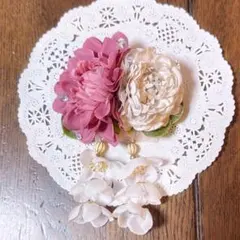 ハンドメイド 浴衣 髪飾り くすみピンク 造花 ヘアクリップ クリップピン