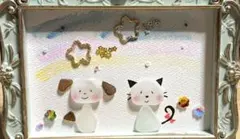 シーグラスアート『星空犬と猫』
