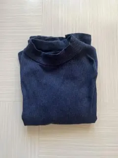 ダークブルー リブ編み ハイネックセーター XXL