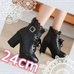 再入荷 地雷　ブーツ　リボン　秋冬　ショートブーツ　24.0