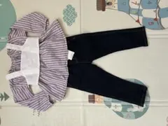 ストライプ長袖トップスとデニムパンツセット　100センチ　110センチ