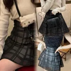 【完売品】GRL インパン 裏地付き チェック柄 フレア ミニスカート