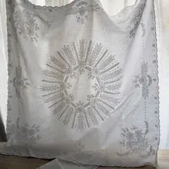 Vintageホワイトバテンレース 手刺繍入り レースカーテン - メルカリ