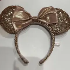 ディズニー　カチューシャフリー　ミニー　スパンコール　ローズゴールド