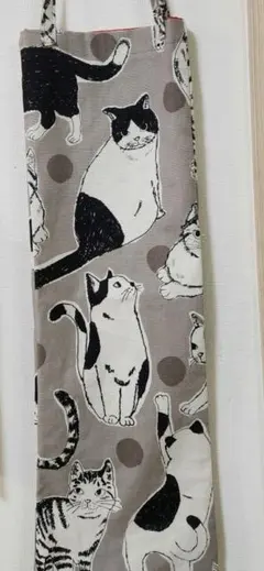 ハンドメイド　猫ちゃんのねぎバッグ　エコバッグ 　細長ばっぐ　北欧ナチュラル