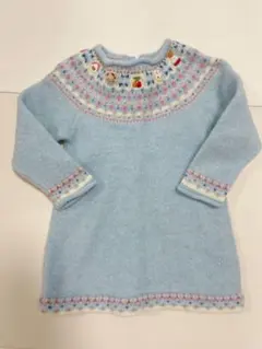 familiar 水色 花柄刺繍 ニットワンピース