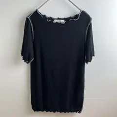 RCW リブ メロー フリル 半袖 ニット カットソー ブラック 38 M