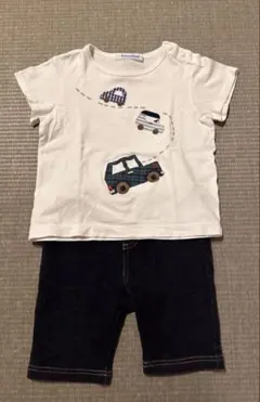 おすすめします♪familiar 車刺繍 Tシャツショートパンツデニム90cm☆