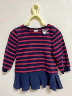 petit main 長袖 ストライプフリルトップス 80