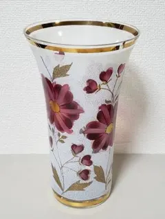 【難あり】BOHEMIAN GLASS ボヘミアガラス花瓶 フラワーベース 花柄