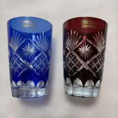 青色 赤色 切子 ペア 2個セット 箱付き