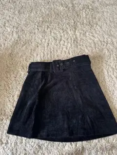 ダークブルー コーデュロイ ミニスカート ベルト付き