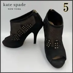 kate spade 限定発売品 夜景柄 オープントゥブーティ 黒 サイズ5