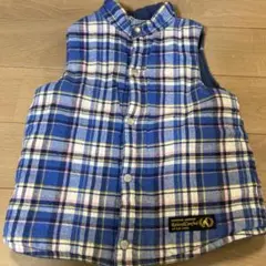 【キムラタン】リバーシブル　チェック柄 ベビーベスト　青ポケット付