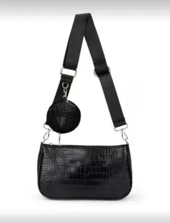 ブラック クロコダイル調 ショルダーバッグ